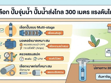 เจาะลึกสเปค ‘ปั๊มจุ่มน้ํา’ และวิธีออกแบบปั้มน้ำส่งไกล 300 เมตร ให้แรงดันไม่ตก